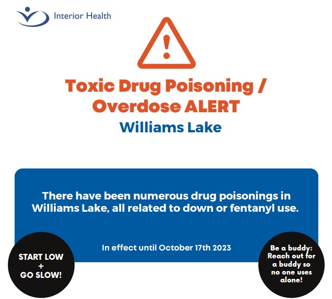 Toxic drug poisoning and overdose alert issued for Williams Lake